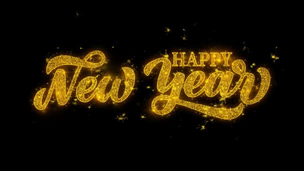Feliz Año Nuevo Tipografía Texto Revelar Oro Brillo Brillante Partículas — Vídeos de Stock