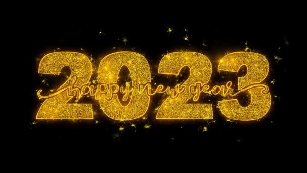 Újév 2023 Tipográfia Szöveg Felfedi Golden Glitter Csillogó Mágikus Részecskék — Stock videók