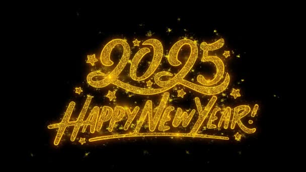 Happy New Year 2025 Typography Text Reveal Golden Glitter Shiny — Stock Video