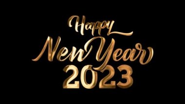 Mutlu yıllar 2023 ve mutlu noeller tipografi altın metin animasyonu siyah arkaplanda. Tasarım, Kutlama tebrik kartı dekoratifi ve Bayram Dilekleri şenlik teması