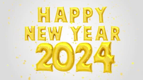 Godt Nytår 2024 Golden Balloner Tekst Dekoration Glitter Guld Konfetti – Stock-video