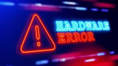 Donanım Hatası Uyarı Ekran Döngüsü Yanıp sönen Hata Animasyonu. Yazılım korsanlığı, bilgisayar virüsü ya da internet korsanlığı kavramı. Bilgisayar virüsü saldırısı, siber güvenlik, kötü amaçlı yazılım, suç.