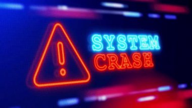 SİSTEM CRASH Uyarı Ekran Yanıp sönen Hata Animasyonu. Siber saldırı güvenlik veri koruma gizliliği. Veriler şifreleniyor. Petya fidye yazılımı saldırısı, veri şifreleme, bilgi hırsızlığı, hackleme.