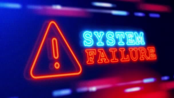 System Failure Warning Screen Loop Blinkende Störung Fehleranimation Cyberkriminalität Hackerangriffe — Stockvideo