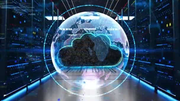 Felhő Ikon Mozgó Keresztül Rack Szerverek Data Center Felhőszolgáltatási Technológia — Stock videók
