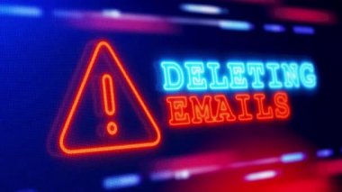 E- postalar Siliniyor Uyarı Ekran Döngüsü Kırpma hatası Animasyonu. Bilgisayar virüsü. Çevrimiçi güvenlik, dijital güvenlik duvarı. Siber güvenlik ve kimlik hırsızlığı. Siber saldırı hackleme ve teknoloji