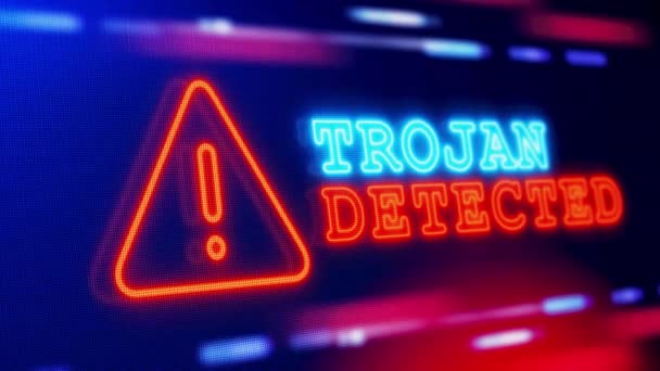 Trojan Detected Warning Alert Lazo Pantalla Error Fallo Parpadeo Animación — Vídeo de stock