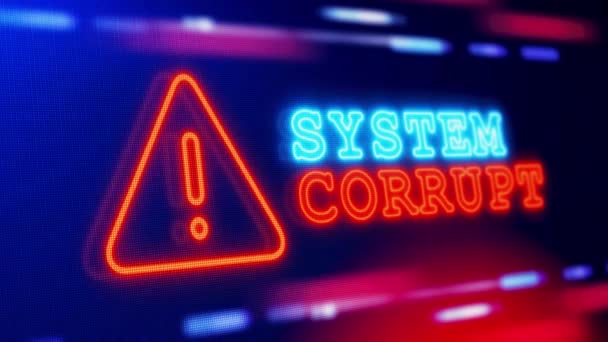 System Korrupte Warnmeldung Bildschirm Schleife Blinkende Störung Fehleranimation Computer Virus — Stockvideo