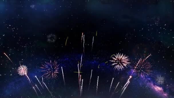 7Th Feliz Aniversário Texto Tipografia Partículas Fogos Artifício Faíscas Explosão — Vídeo de Stock