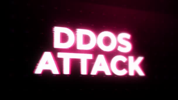 Ddos Attack Varning Varning Felmeddelande Blinkar Skärmen Datorsystemkrasch Koncept För — Stockvideo
