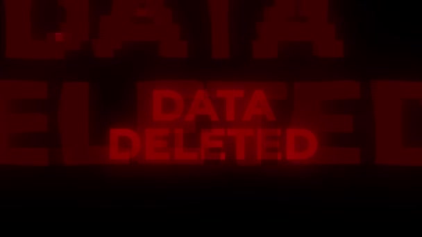 データ削除された赤警告エラーアラートコンピュータウイルスアラートハッキングメッセージグリッチ データクレンジングの概念は 破損した不正確なデータベースと粗いデータを検出 相関付け 削除します — ストック動画