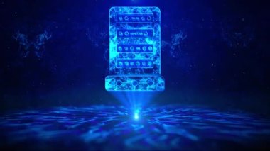 HUD Döndürme Dijital Teknoloji arayüzü olan Bilgisayar Sunucusu Metni Sci Fi Hologram sanal uzay döngüsü. Yüksek İnternet Görselleştirme Projesine sahip sunucular ve Superbilgisayarlar.