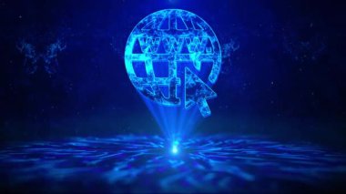 WWW Globe Metni HUD Döndürme Dijital Teknoloji arayüzü Sci Fi Hologram Sanal Uzay Döngüsü. Insanlarla teknoloji ağı ve iş dünyası İnternet adresleri ve Çevrimiçi Kavram ile Globe