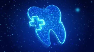 Diş Dijital Teknolojisi Sanal Ekran HUD Hologram Hi Tech Loop konsepti. Stomatoloji kliniğinin ana sayfa modeli. Diş Hekimliği Hizmetleri