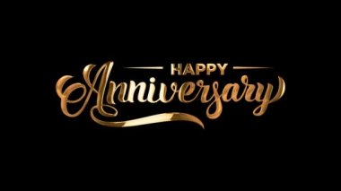 Siyah arkaplanda Mutlu Yıldönümü Typography Golden metin animasyonu görülüyor. Tebrik kartı, doğum günü kartı, davetiye, kutlama, parti, tatil, şenlik dekorasyonu konsepti.