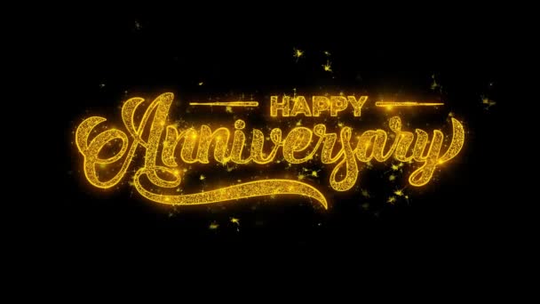 Happy Anniversary Typografia Tekst Ujawnić Złotego Błyszczące Błyszczące Magiczne Cząstki — Wideo stockowe