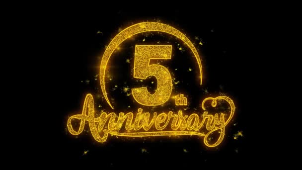 5Th Happy Anniversary Typography Text Reveal Golden Glitter Shiny Magic — Stock Video