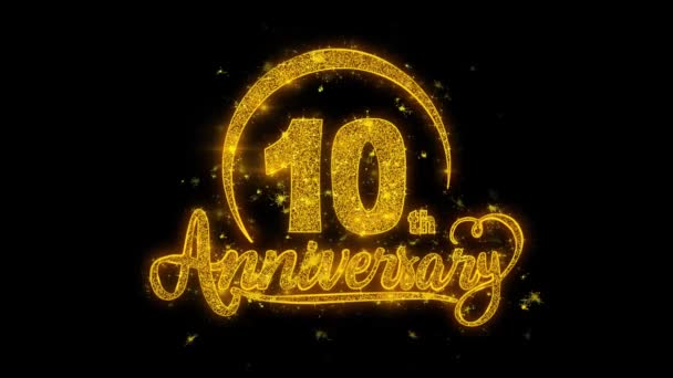 10Th Happy Anniversary Typography Text Reveal Golden Glitter Shiny Magic — Stock video