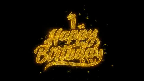 Texte Typographique 1Er Joyeux Anniversaire Révéler Sur Scintillement Brillant Particules — Video