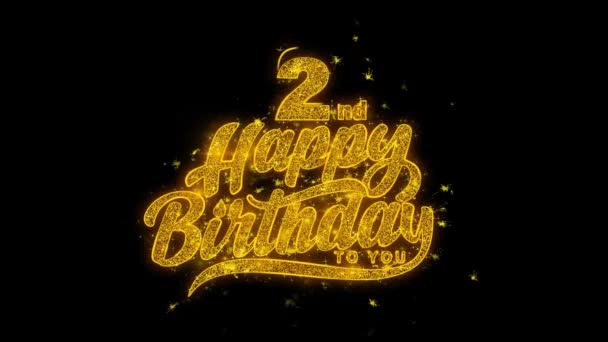 2番目の幸せな誕生日のタイポグラフィのテキスト上の黄金から明らかに輝く魔法の粒子火花 グリーティングカード お祝い イベント メッセージ 祭りのコンセプトのために — ストック動画