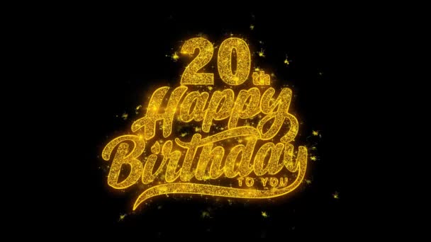 20Th Happy Birthday Typography Text Reveal Golden Glitter Shiny Magic — Stock Video