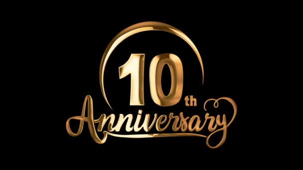 10E Happy Anniversary Typografie Golden Text Animatie Verschijnen Zwarte Achtergrond — Stockvideo