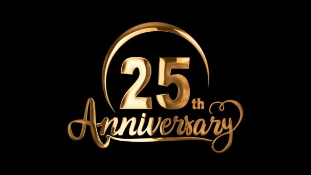 25Th Happy Anniversary Typography Golden Text Animation Appear Black Background — Stock Video