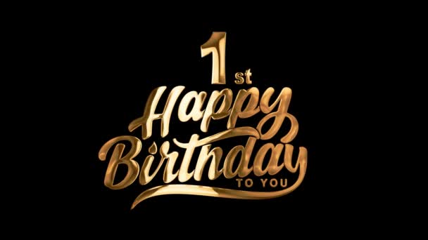 1St Happy Birthday Typography Arany Szöveg Animáció Jelenik Meg Fekete — Stock videók