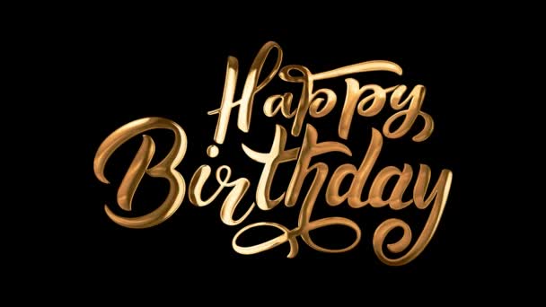Happy Birthday Typography Golden Text Animation Appear Black Background Greeting — Stock Video