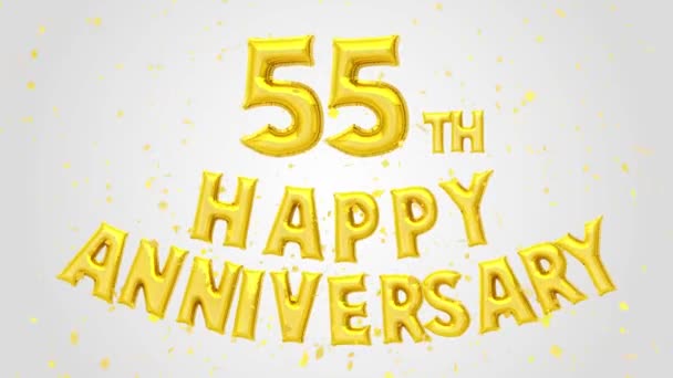 55Th Happy Anniversary Golden Balloons Text Dekoration Glitter Guld Konfetti — Stockvideo