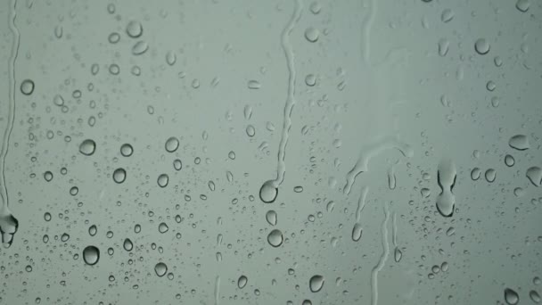 As gotas de chuva rolam na janela. Mau tempo depressivo, chuva forte e vento — Vídeo de Stock