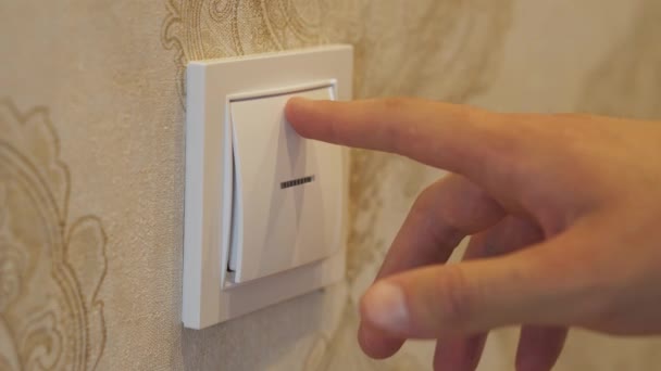 Male Hand Turns Button Light Switch Electric Home — Stock Video
