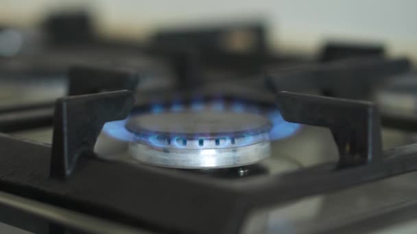 Φλόγα Ενός Καυστήρα Κουζίνας Κάψιμο Φλόγας Αερίου Στη Σόμπα Ανοίγω — Αρχείο Βίντεο