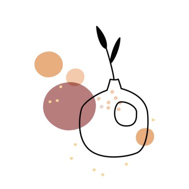 Basit boho stili vektör çizimi. Soyut şekilli yuvarlak vazoda ev çiçeği.