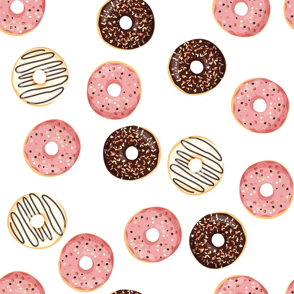 실제적 인 도넛은 물기 없는 패턴입니다. 달콤 한 후식의 배경. — 스톡 벡터