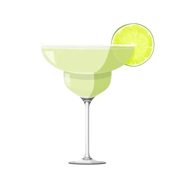 Margarita cocktail with slice of lime realistic vector illustration. Isolated on white background. — Stock Vector