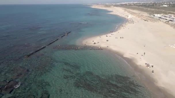 Aerial view of the beach in Caesarea — Stockvideo