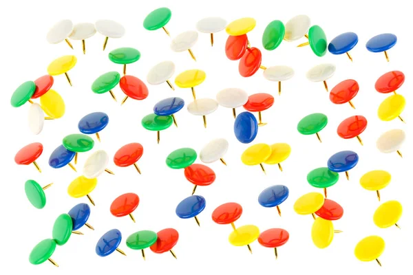 Group Many Colorful Push Pins Isolated White Background — Stock Photo, Image