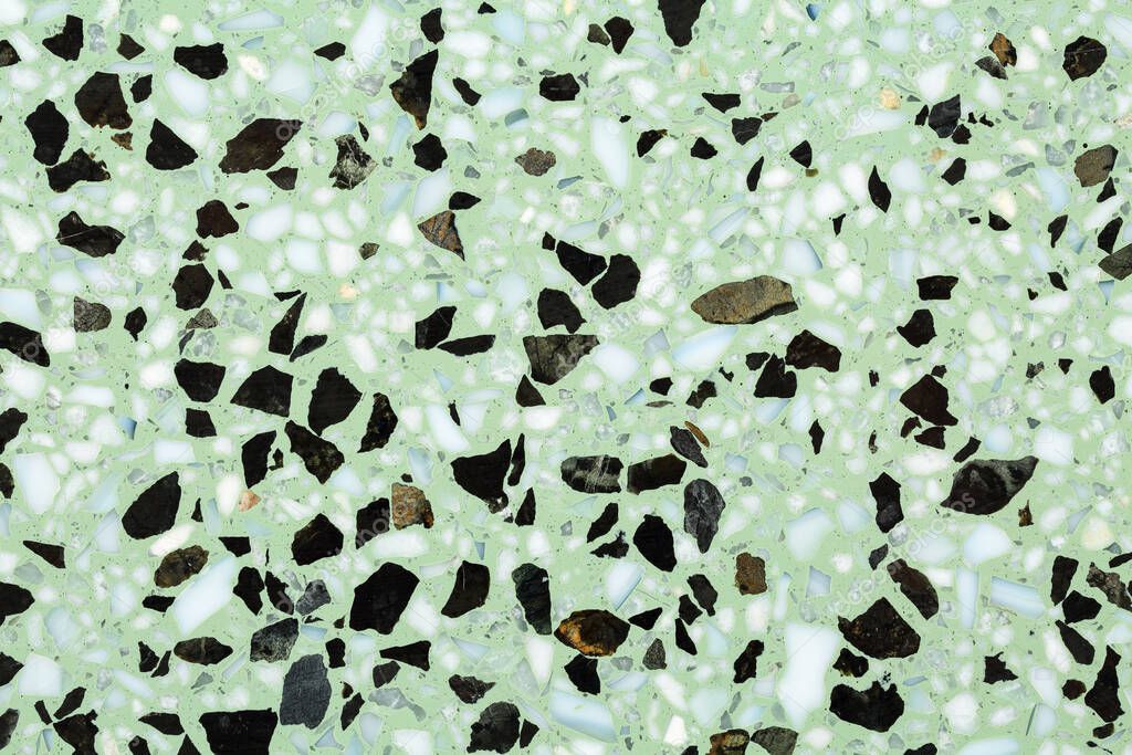 Primer plano del suelo de terrazo textura de fondo con base verde y