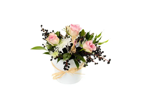 Schöner Stilvoller Vintage Strauß Aus Rosa Rosen Weißer Chrysantheme Und — Stockfoto