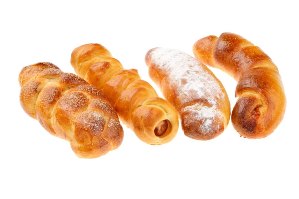 Cuatro Deliciosos Pasteles Desayuno Tradicionales Búlgaros Aislados Blanco Kozunak Bollo — Foto de Stock