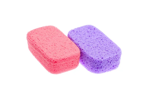 Two Foam Bath Sponges Rose Pink Bright Purple One Isolated — Fotografia de Stock