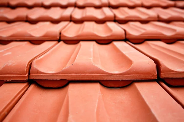 Close Low Angle View New Red Roof Tiles Abstract Construction Stock Kép