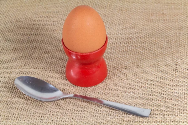 Jaja Gotowane Miękko Kubku Łyżce — Zdjęcie stockowe