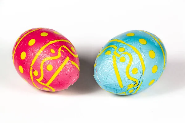Huevos Chocolate Rosa Azul Para Pascua —  Fotos de Stock