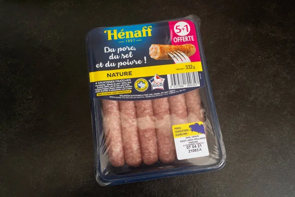 Primelin France April 2021 Hnaff Sausages Packaging — Foto de Stock