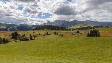 Dolomite İtalya 'sındaki Sassalungo Dağı manzaralı Alpe di Siusi.