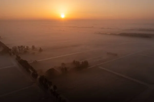 Schöner Sonnenaufgang Über Polderlandschaft Den Niederlanden — Stockfoto