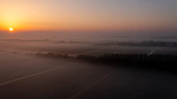 Schöner Sonnenaufgang Über Polderlandschaft Den Niederlanden — Stockfoto