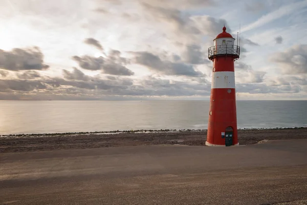 Scenic Shot Beautiful Red White Lighthouse Seashore — Stock Photo, Image